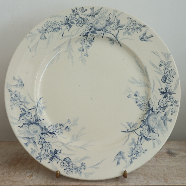 アンティークプレート 小鳥 デザート皿 クレイユモントロー フランス LINOTTE Creil Montereau FRANCE