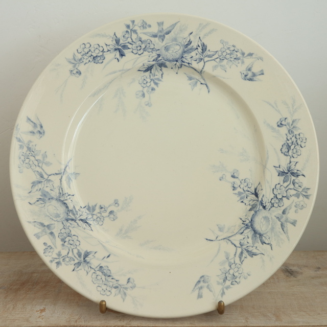 アンティークプレート 小鳥 デザート皿 クレイユモントロー フランス LINOTTE Creil Montereau FRANCE