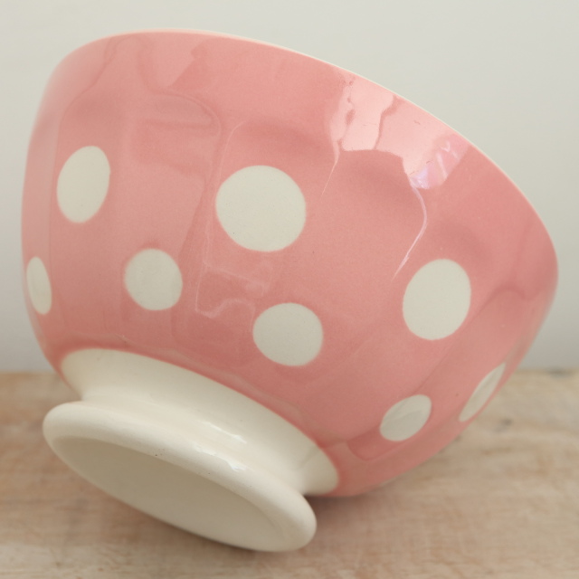 アンティーク カフェオレボウル ピンク ドット 水玉 フランス ディゴワン&サルグミンヌ製 DIGOIN & SARREGUEMINES