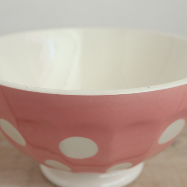 アンティーク カフェオレボウル ピンク ドット 水玉 フランス ディゴワン&サルグミンヌ製 DIGOIN & SARREGUEMINES