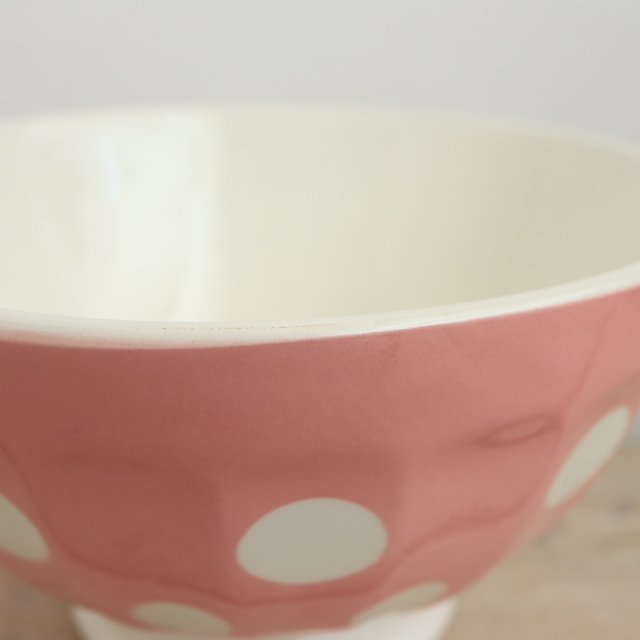 アンティーク カフェオレボウル ピンク ドット 水玉 フランス ディゴワン&サルグミンヌ製 DIGOIN & SARREGUEMINES