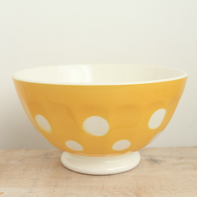 アンティーク カフェオレボウル 黄色 ドット 水玉 フランス ディゴワン&サルグミンヌ製 DIGOIN & SARREGUEMINES