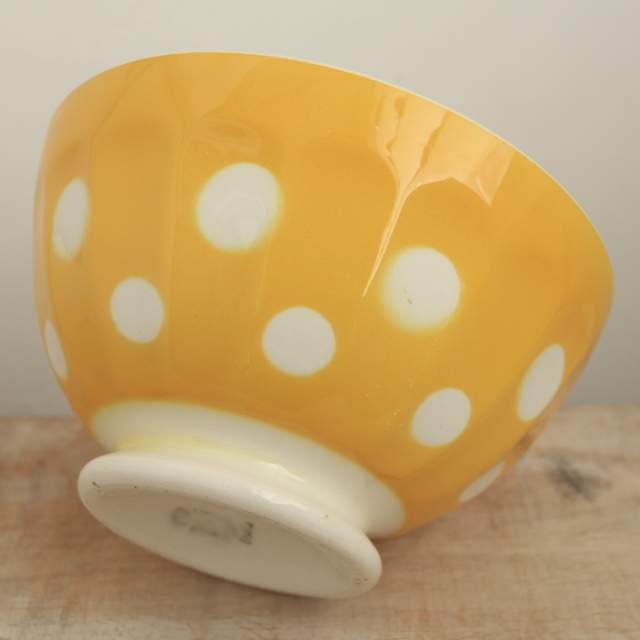 アンティーク カフェオレボウル 黄色 ドット 水玉 フランス ディゴワン&サルグミンヌ製 DIGOIN & SARREGUEMINES
