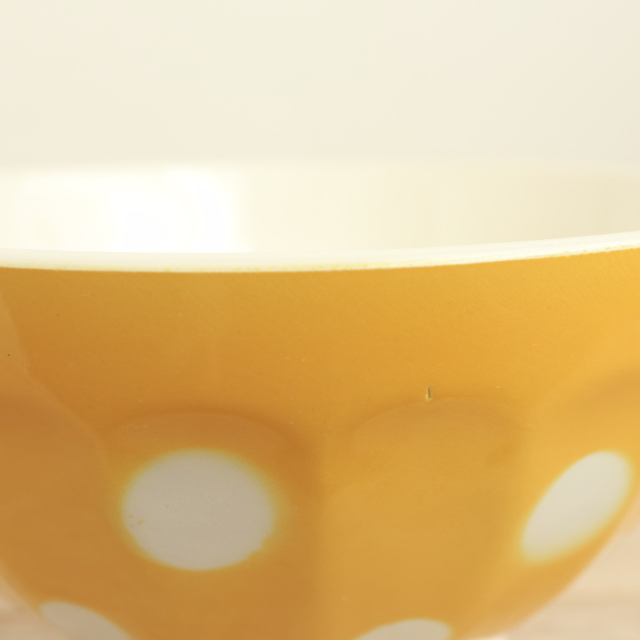 アンティーク カフェオレボウル 黄色 ドット 水玉 フランス ディゴワン&サルグミンヌ製 DIGOIN & SARREGUEMINES