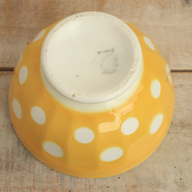 アンティーク カフェオレボウル 黄色 ドット 水玉 フランス ディゴワン&サルグミンヌ製 DIGOIN & SARREGUEMINES