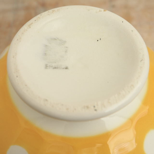 アンティーク カフェオレボウル 黄色 ドット 水玉 フランス ディゴワン&サルグミンヌ製 DIGOIN & SARREGUEMINES