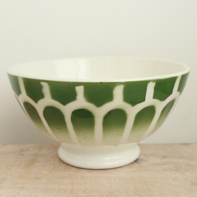 アンティーク カフェオレボウル グリーン ウロコ Moulin des Loups製