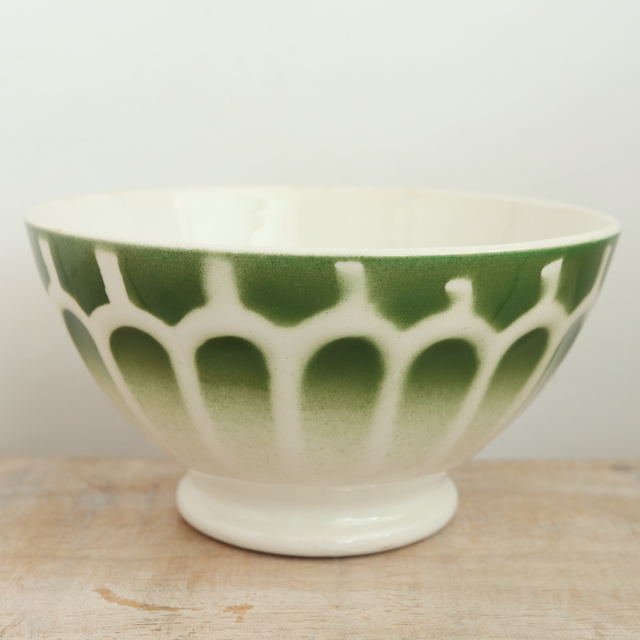 アンティーク カフェオレボウル グリーン ウロコ Moulin des Loups製