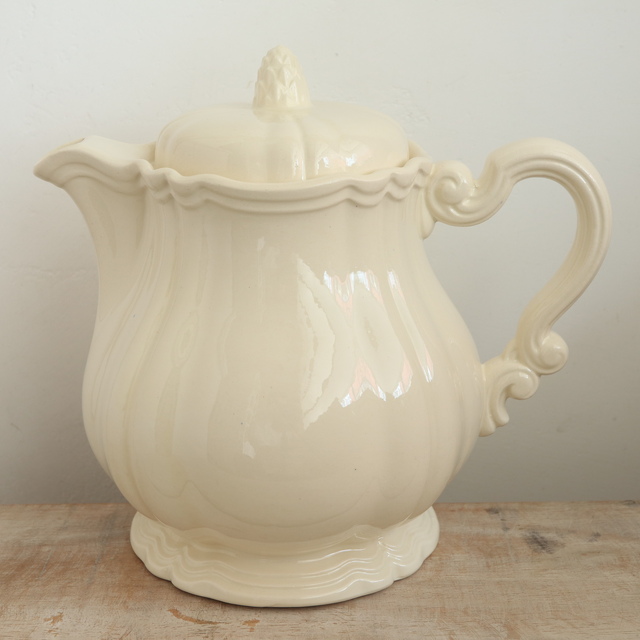 アンティーク ティーポット 花リム Ivoire フランス サルグミンヌ製 Sarreguemines