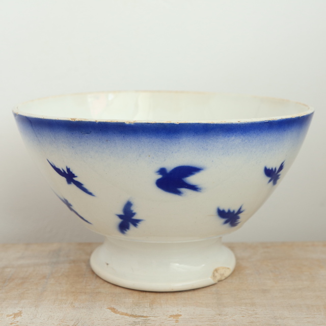 アンティーク カフェオレボウル ツバメ  ブルー フランス バドンヴィレー製 Badonviller