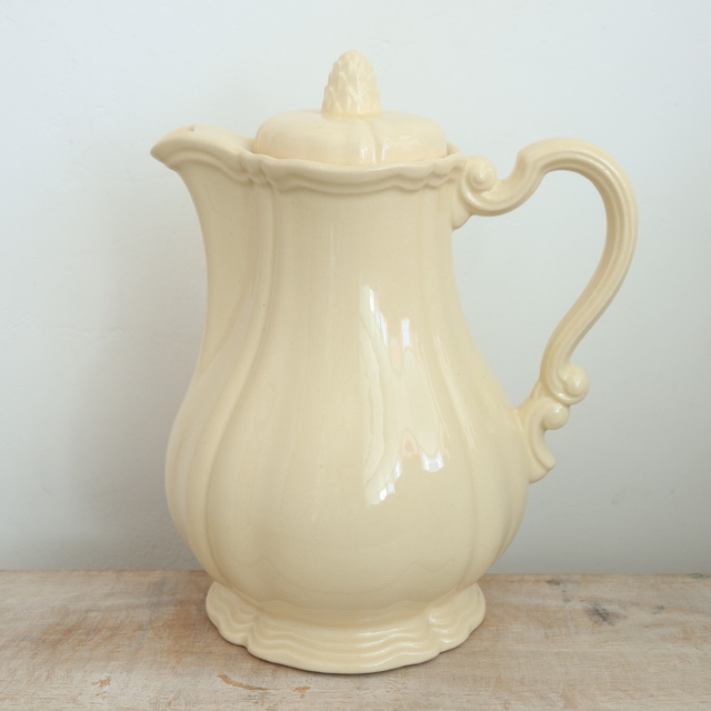 アンティーク コーヒーポット 花リム Ivoire フランス サルグミンヌ製 Sarreguemines