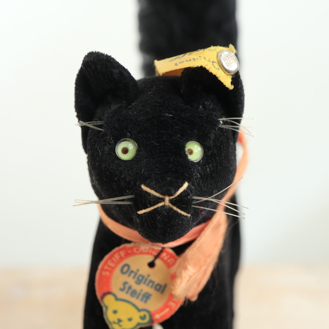 ビンテージ　シュタイフ　トム　キャット　黒猫　別珍製　高さ１０cm　② アンティーク シュタイフ 黒猫 Steiff Black Tom Cat 10cm