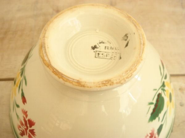 アンティークカフェオレボウル 花のステンシル Sarreguemines