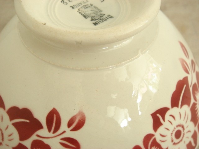 アンティーク カフェオレボウル 花のステンシル Digoin & Sarreguemines