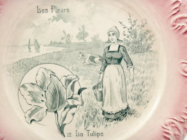 アンティーク皿 Les Fleurs 12 La Tulipe DIGOIN et SARREGUEMINES製