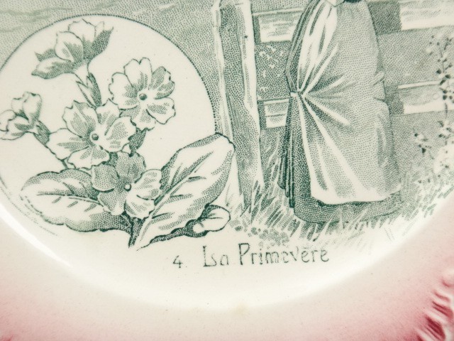 アンティーク皿 Les Fleurs No4 La Primevere DIGOIN et SARREGUEMINES製