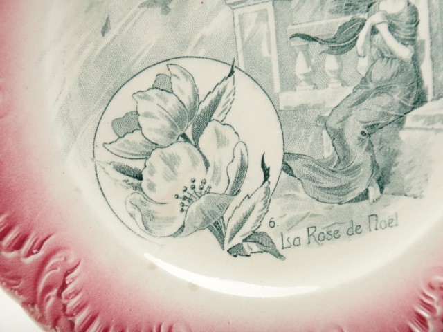 アンティーク皿 Les Fleurs No6 La rose de Noel DIGOIN et SARREGUEMINES製