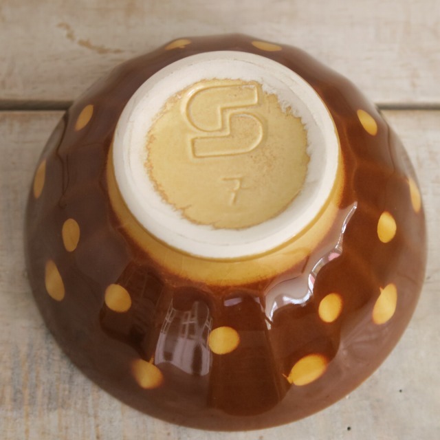 アンティーク カフェオレボウル ブラウン 水玉 Digoin & Sarreguemines製