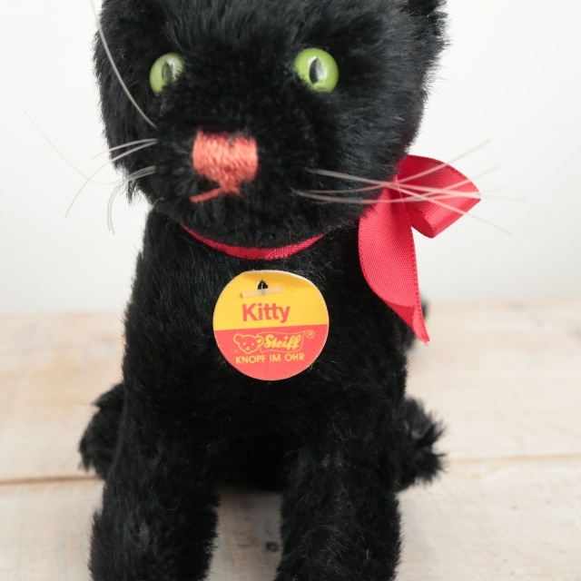 ビンテージ シュタイフ 黒ネコ Steiff Kitty Cat 12cm