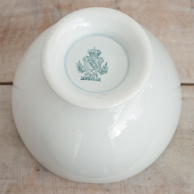 アンティーク カフェオレボウル 白 フランス リュネヴィル製 OPAQUE LUNEVILLE
