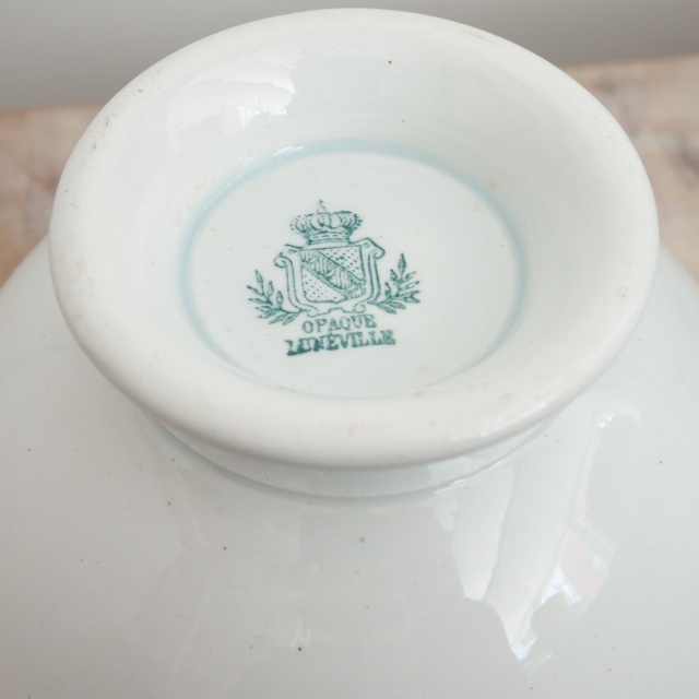 アンティーク カフェオレボウル 白 フランス リュネヴィル製 OPAQUE LUNEVILLE