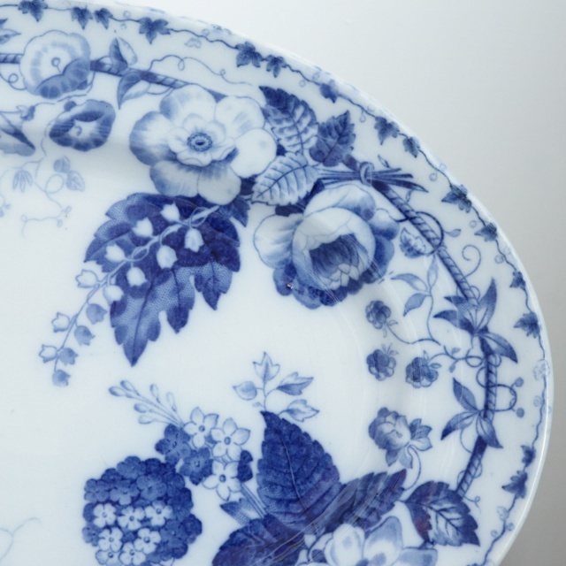 アンティークプレート オーバル皿 スズラン FLORA MUGUET フランス クレイユモントロー製 Creil Montereau