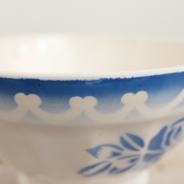 アンティーク プチ カフェオレボウル バラ ブルー フランス ディゴワン製 PATRISIA DIGOIN