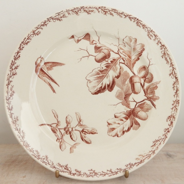 アンティーク プレート 小鳥 デザート皿 SYLVA フランス クレイユモントロー製 Creil Montereau