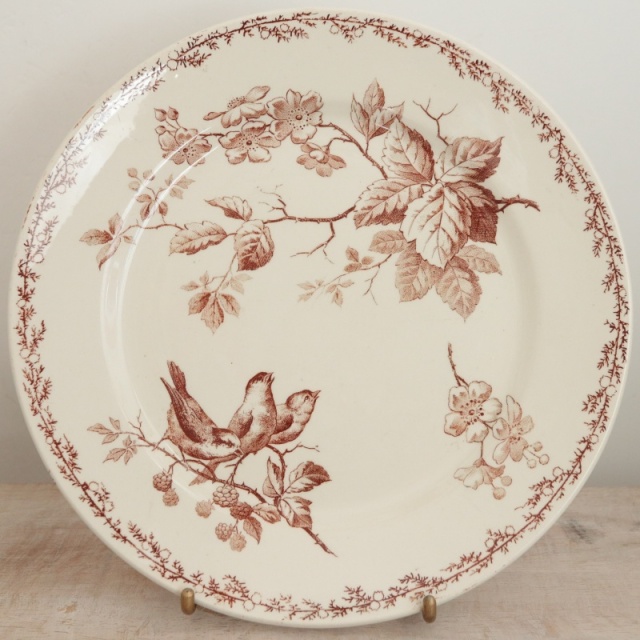 アンティーク プレート 小鳥 デザート皿 SYLVA フランス クレイユモントロー製 Creil Montereau