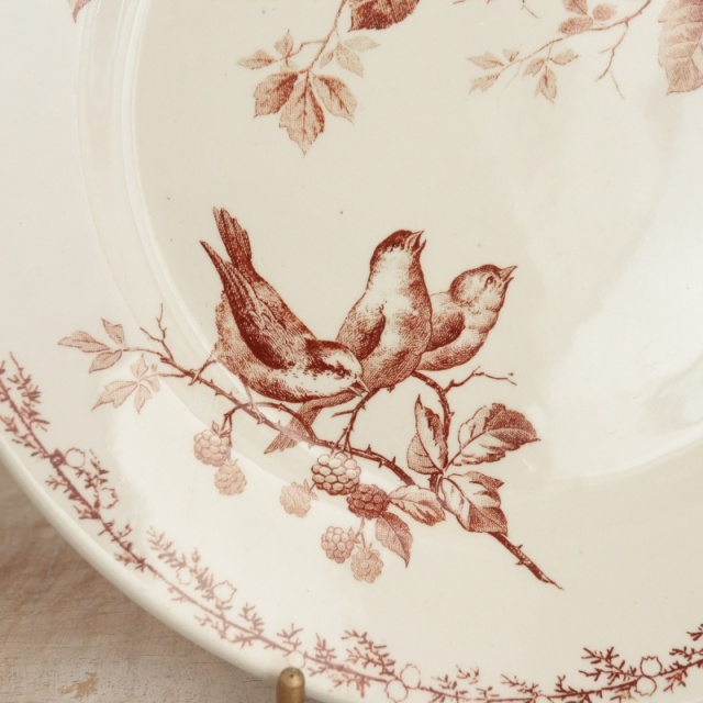 アンティーク プレート 小鳥 デザート皿 SYLVA フランス クレイユモントロー製 Creil Montereau