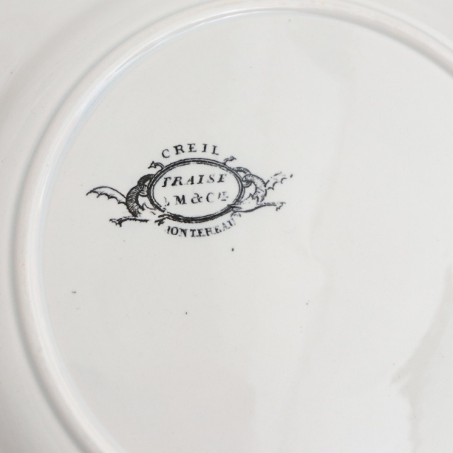 アンティークプレート デザート皿 イチゴ FRAISE フランス クレイユモントロー製 Creil Montereau