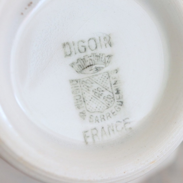 アンティーク プチ カフェオレボウル 白 スカラップ フランス サルグミンヌ製 Digoin & Sarreguemines