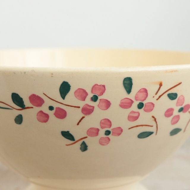 アンティーク カフェオレボウル 花のステンシル フランス リュネヴィル製 K&G LUNEVILLE