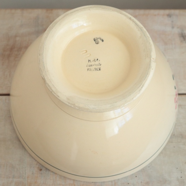 アンティーク カフェオレボウル 花のステンシル フランス リュネヴィル製 K&G LUNEVILLE