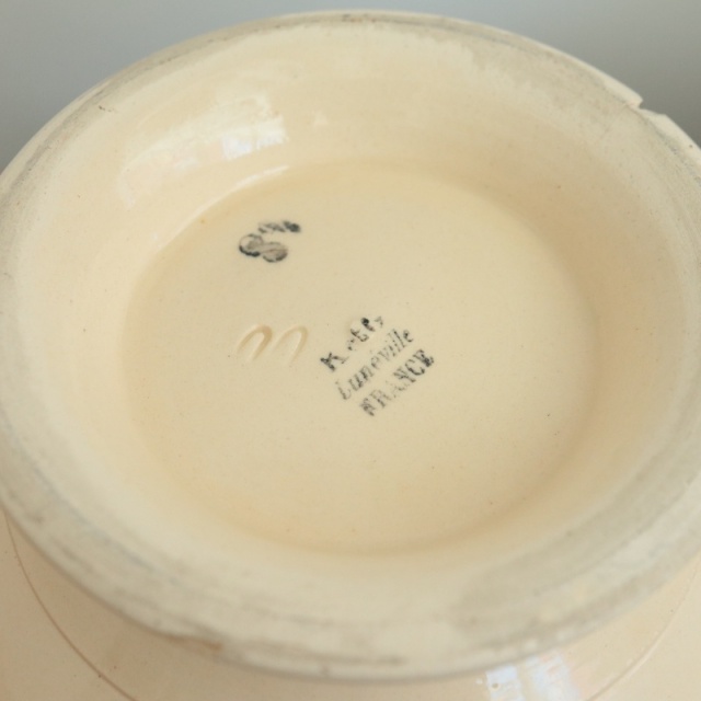 アンティーク カフェオレボウル 花のステンシル フランス リュネヴィル製 K&G LUNEVILLE