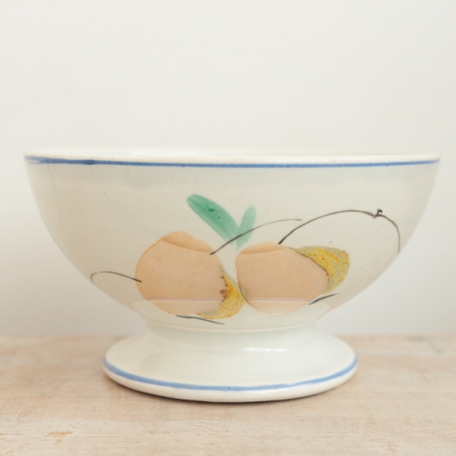 アンティーク カフェオレボウル フルーツ フランス クレイユモントロー製 Creil Montereau