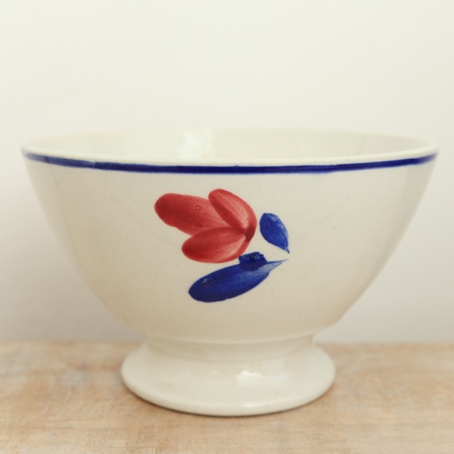 アンティーク カフェオレボウル 花 ハンドペイント フランス リュネヴィル製 K&G LUNEVILLE