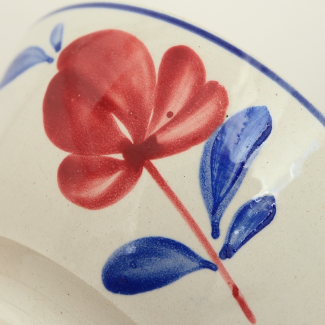 アンティーク カフェオレボウル 花 ハンドペイント フランス リュネヴィル製 K&G LUNEVILLE