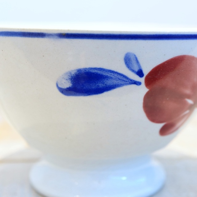 アンティーク カフェオレボウル 花 ハンドペイント フランス リュネヴィル製 K&G LUNEVILLE