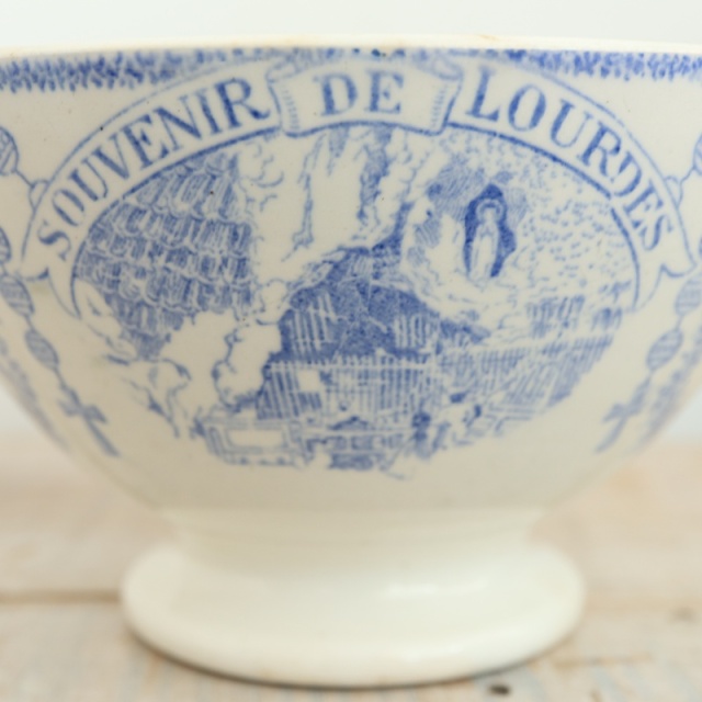 アンティーク カフェオレボウル ルルド SOUVENIR DE LOURDES フランス サルグミンヌ製 Digoin & Sarreguemines