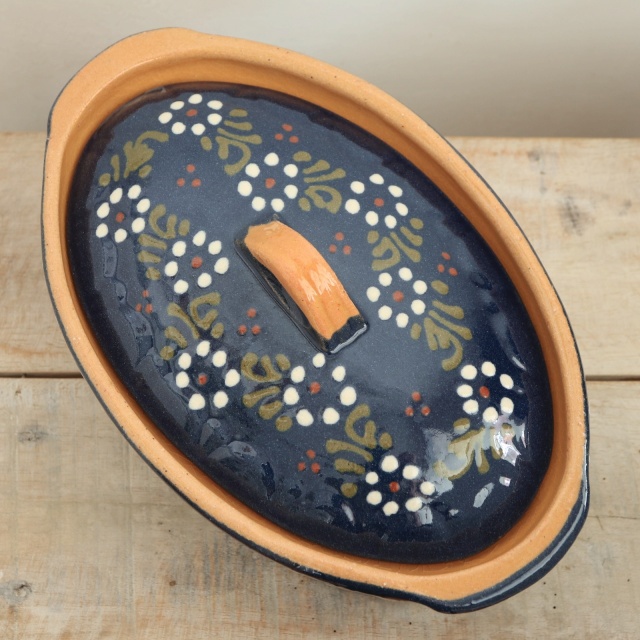 ベッコフ鍋 小花 ダークブルー 23cmサイズ アルザス地方 スフレンハイム焼き 陶器製