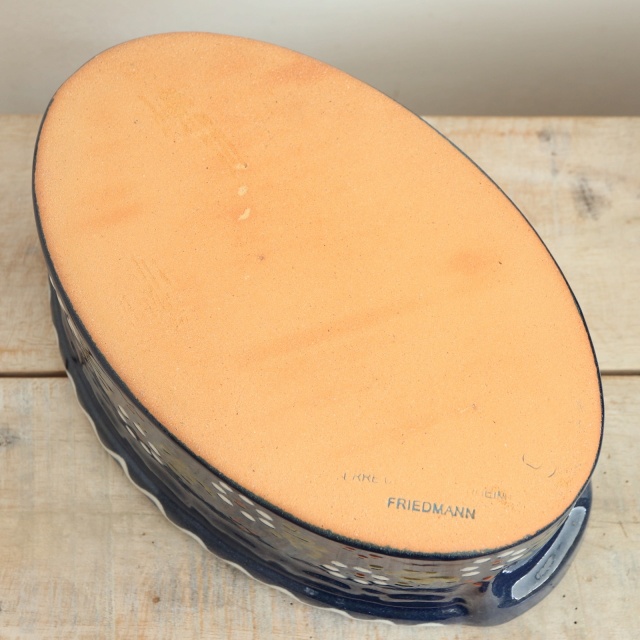 ベッコフ鍋 小花 ダークブルー 23cmサイズ アルザス地方 スフレンハイム焼き 陶器製