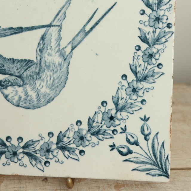 アンティーク タイル ツバメ HIRONDELLES フランス ロンウィー製 LONGWY