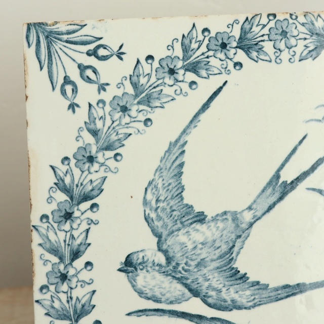 アンティーク タイル ツバメ HIRONDELLES フランス ロンウィー製 LONGWY