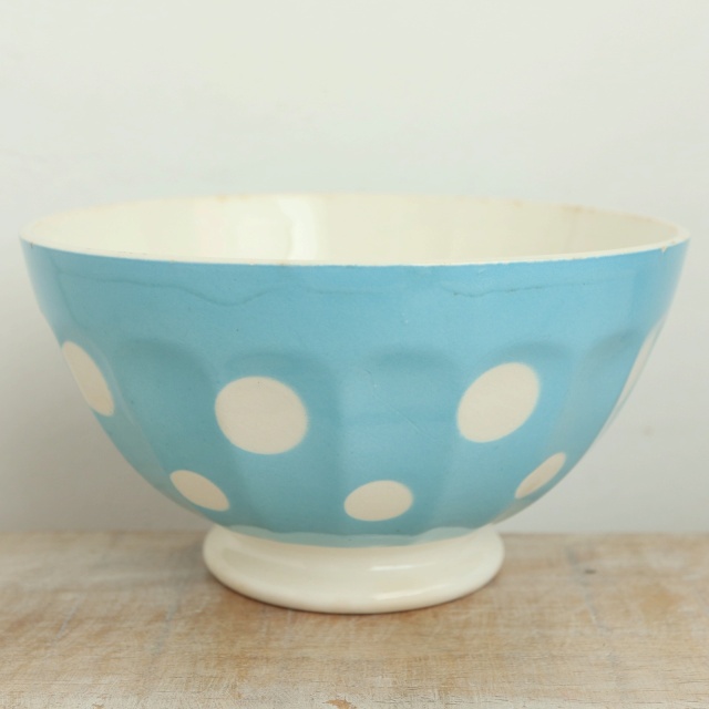 アンティーク カフェオレボウル 水色 ドット 水玉 フランス ディゴワン&サルグミンヌ製 DIGOIN & SARREGUEMINES