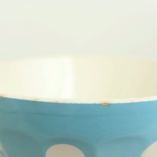 アンティーク カフェオレボウル 水色 ドット 水玉 フランス ディゴワン&サルグミンヌ製 DIGOIN & SARREGUEMINES