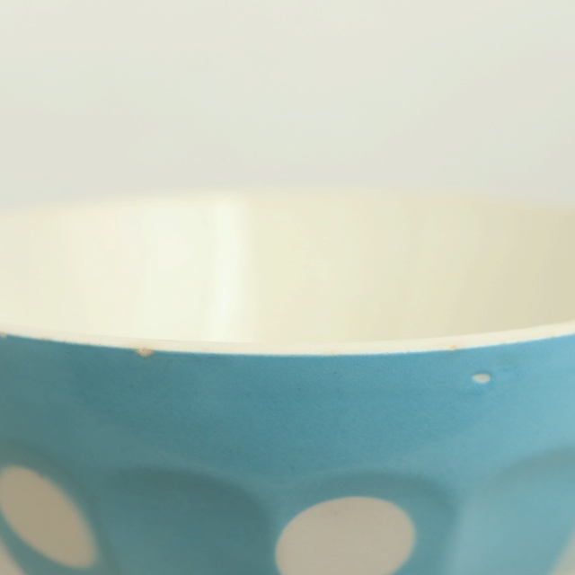 アンティーク カフェオレボウル 水色 ドット 水玉 フランス ディゴワン&サルグミンヌ製 DIGOIN & SARREGUEMINES