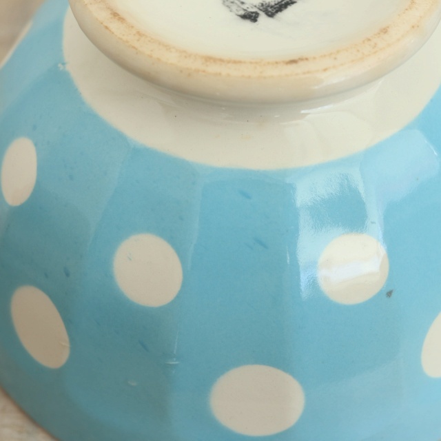 アンティーク カフェオレボウル 水色 ドット 水玉 フランス ディゴワン&サルグミンヌ製 DIGOIN & SARREGUEMINES