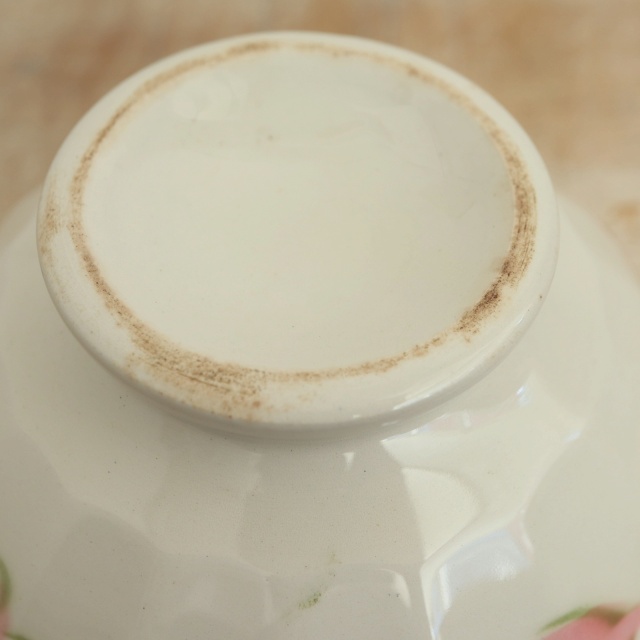 アンティーク カフェオレボウル ピンク 花 ムーラン・デ・ルー製 Moulin des Loups