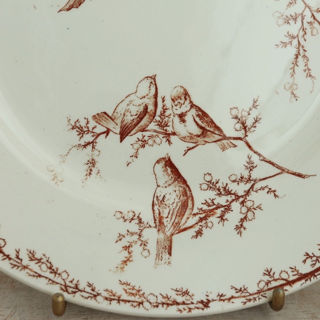 アンティーク プレート 小鳥 皿 SYLVA フランス クレイユモントロー製 Creil Montereau